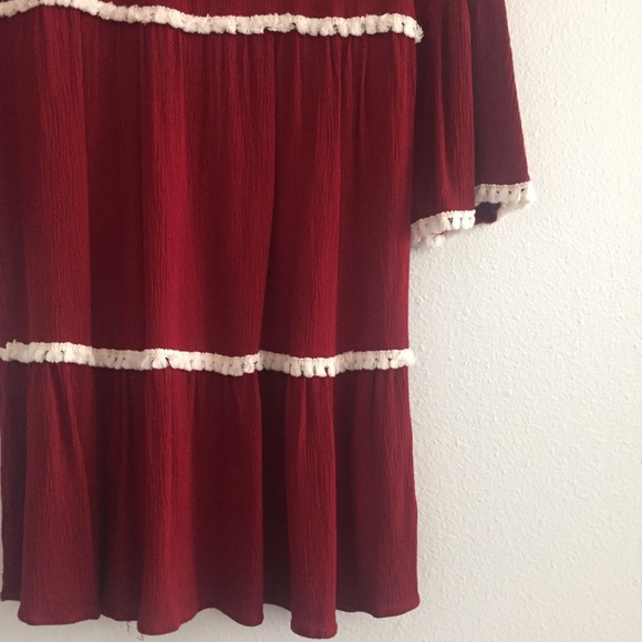 Altar’d State Berry Tunic with White Pom Fringe - Medium - Picture 3 of 7